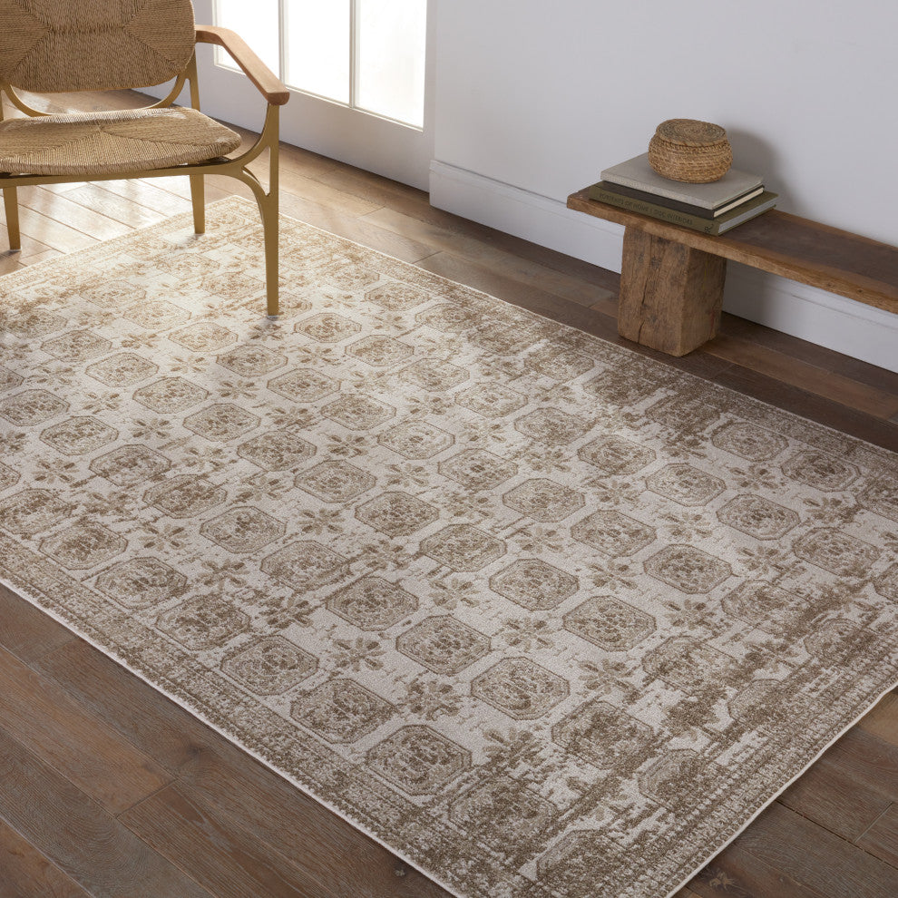 Machine Washable Vibe by Jaipur Living Milea Trellis Tan/ Cream Area Rug, 2'8"x1