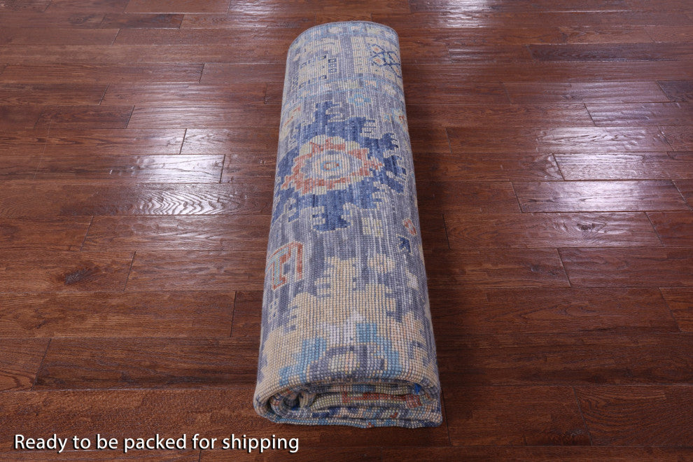 8' Square Hand-Knotted Turkish Oushak Wool Rug - Q15652