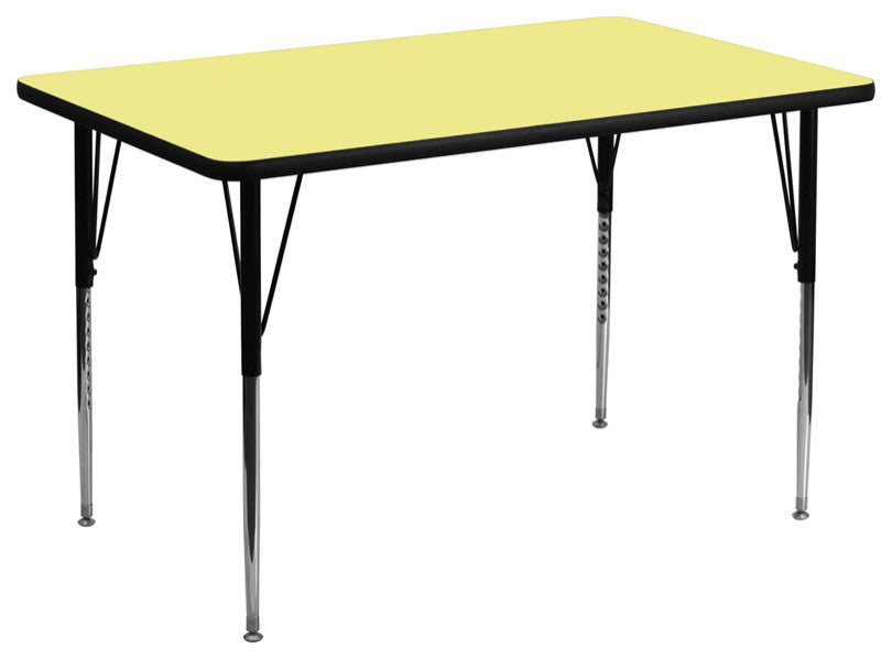 36"x72" Yellow Thermal Laminate Activity Table-Adjustable Legs