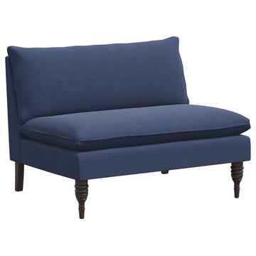 Red from Scalamandre by Cloth & Company Concord Settee, Slubby Linen Navy