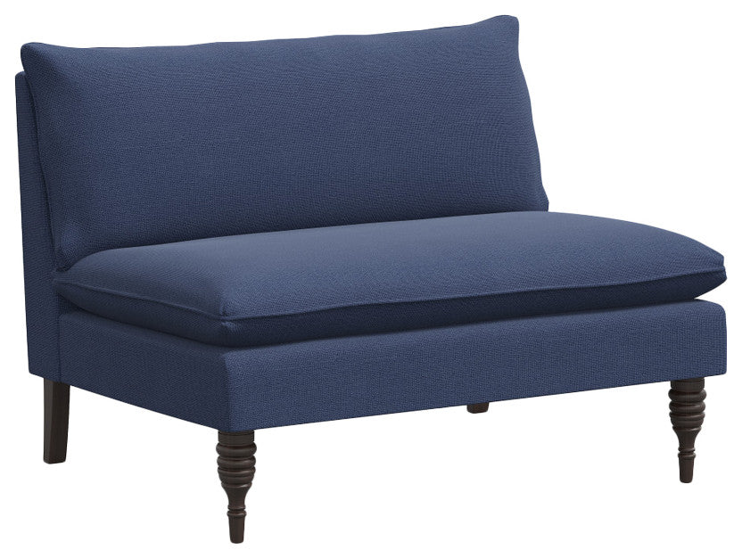 Red from Scalamandre by Cloth & Company Concord Settee, Slubby Linen Navy