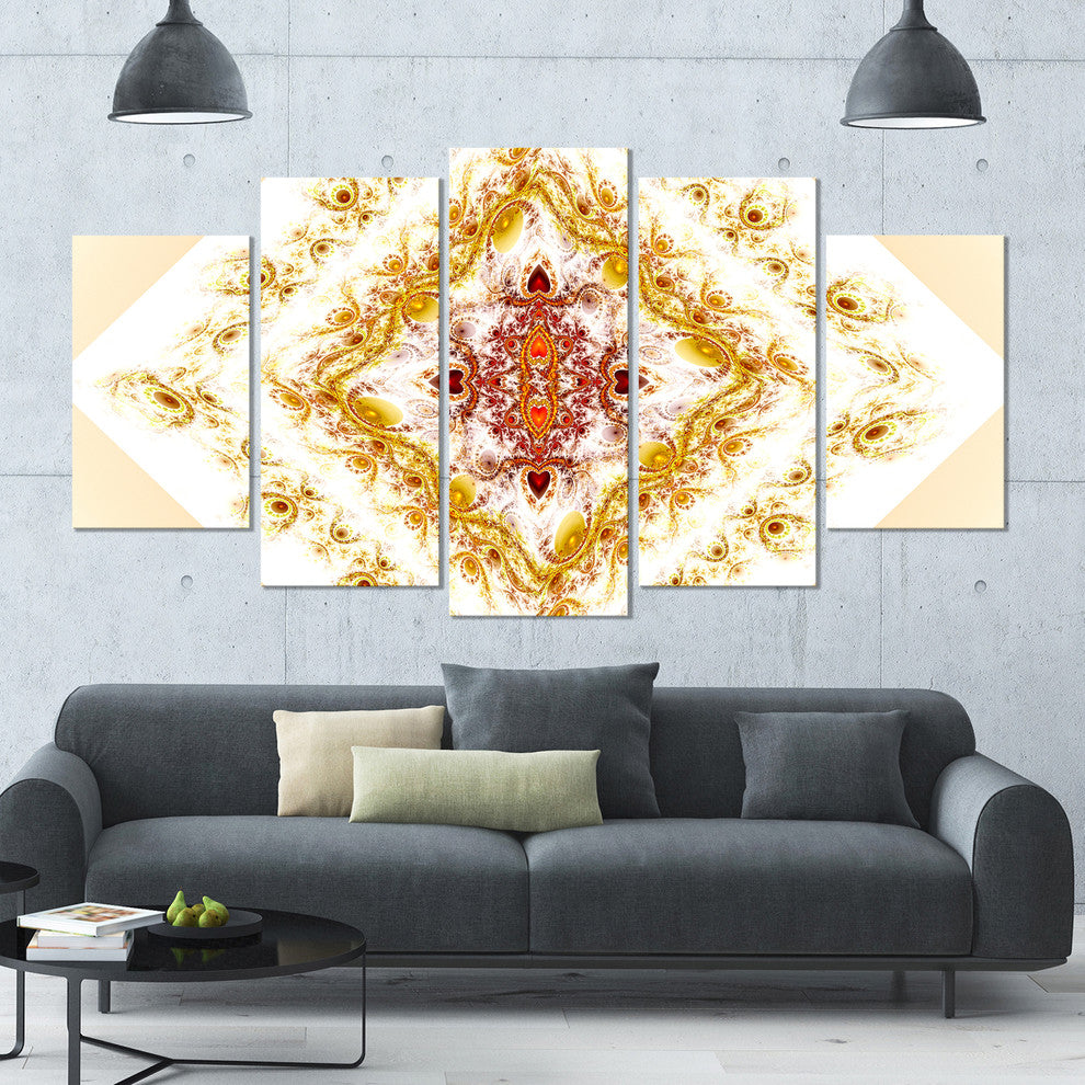 Yellow Rhombus Fractal Design, Contemporary Wall Art Canvas, 60"x32", 5 Panels