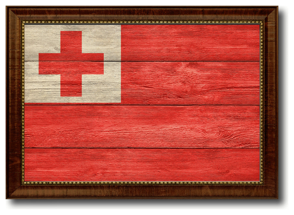 Tonga Country Textured Flag Print With Brown Gold Frame, 19"X27"