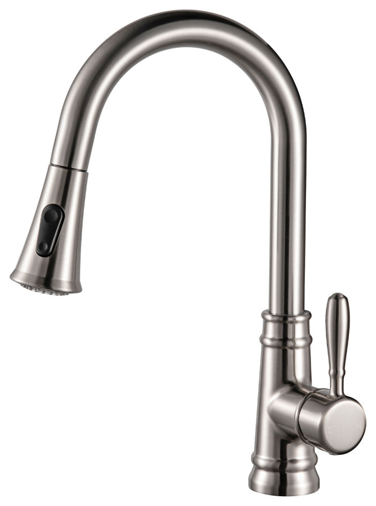 Single Handle High Arc Pull Out Kitchen Faucet in Brushed Nickel Finish