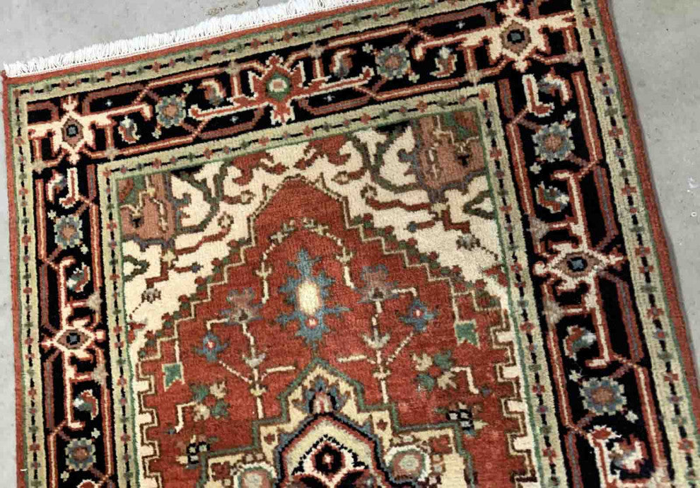 Handmade Vintage Persian Heriz Rug, 3.1'x5.2', 94cmx158cm 1970s