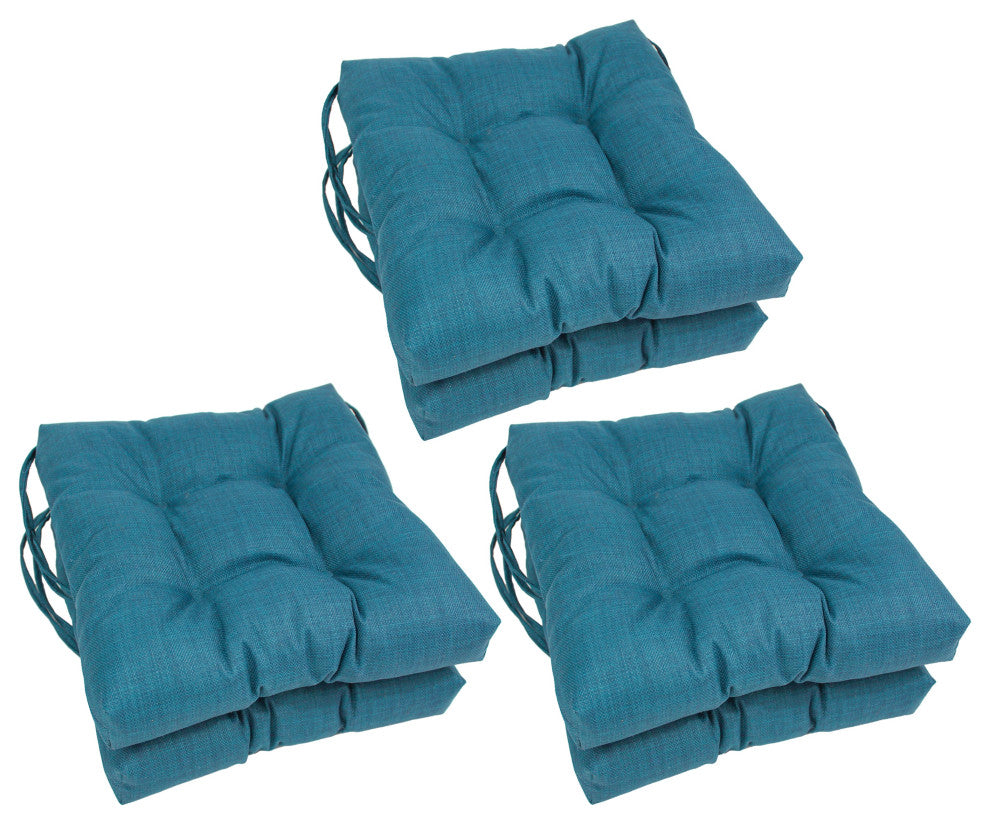 16" Polyester Solid Outdoor Square Tufted Chair Cushions, Set of 6, Sea Blue