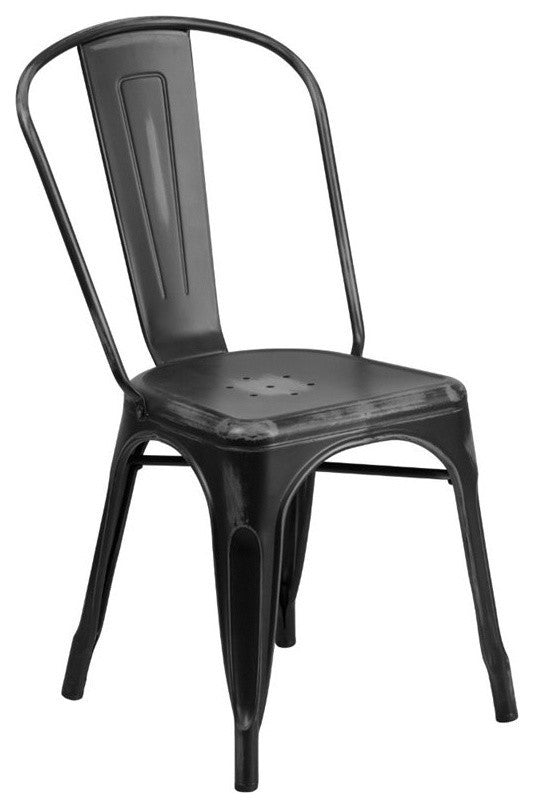 Distressed Metal Indoor Stackable Chair, Black, 17.75"x20"x33.50"