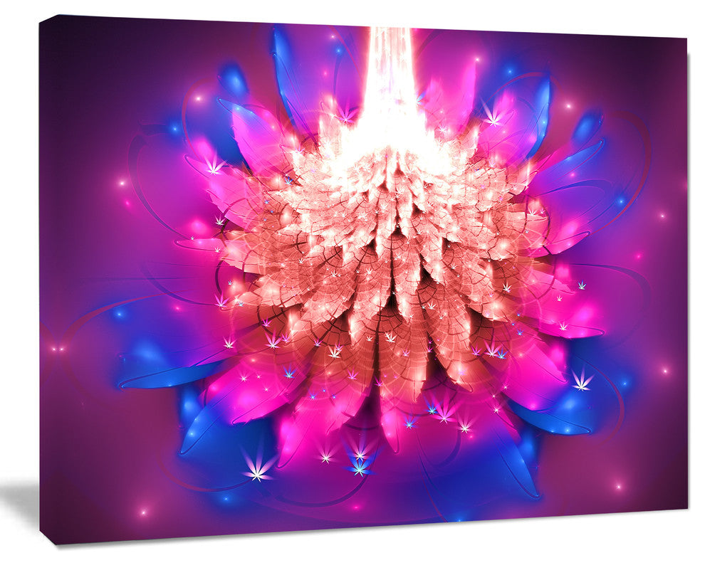 Bright Pink Fractal Flower on Blue, Floral Canvas Art Print, 20"x12"