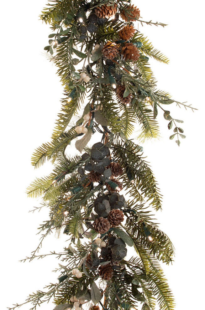 9' Artificial Christmas Garland with Lights, Rustic White Berry