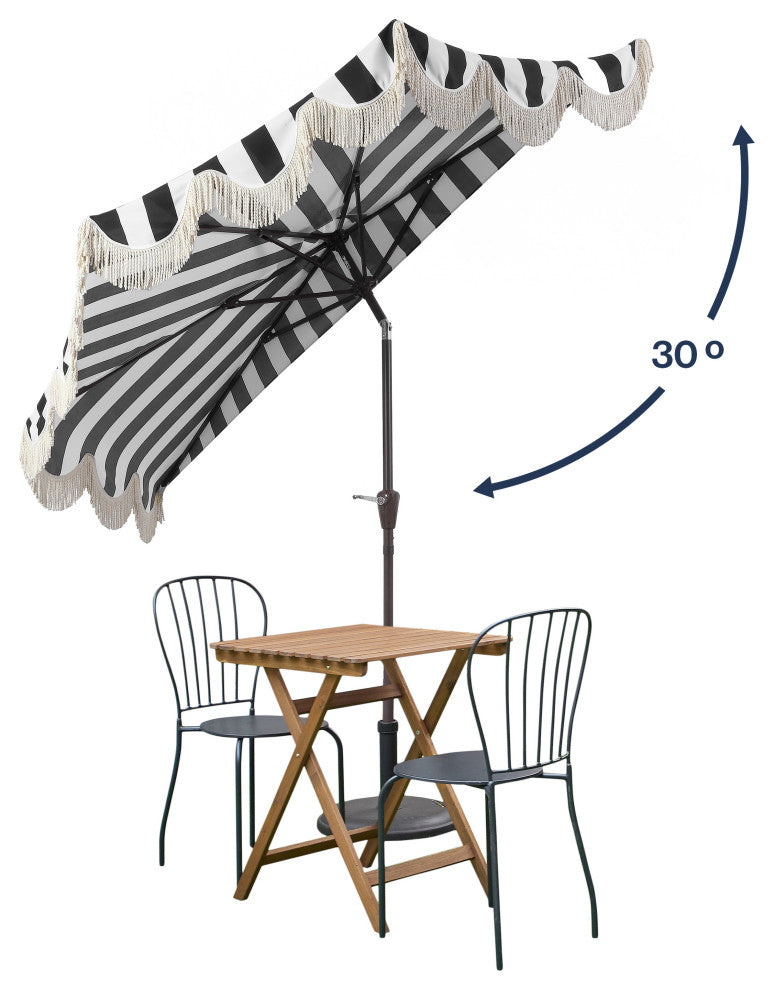 9ft Half Market Umbrella, Scalloped, Crank, Tilt, UV, Black, 108L x 56W x 97H