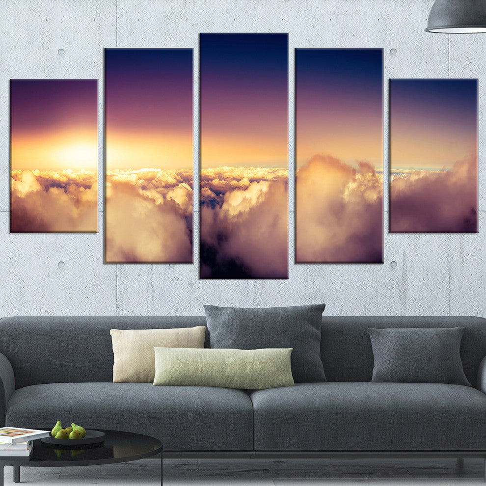 "Blue Sky Over Clouds Panorama" Landscape Wall Art Wall Art, 5 Panels, 60"x32"