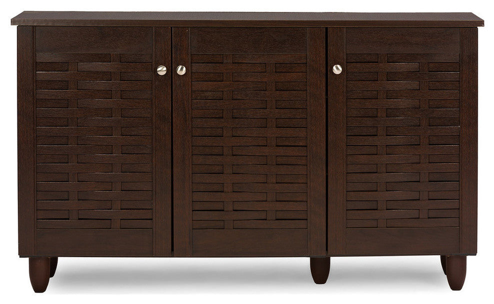 Winda Modern 3-Door Dark Brown Wooden Entryway Shoes Storage Cabinet