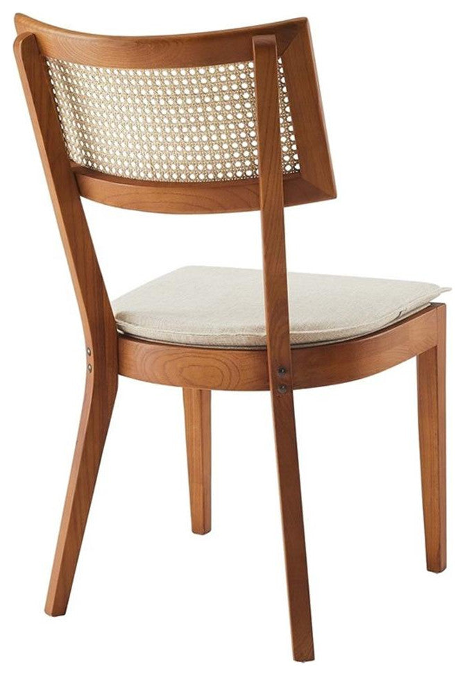 Caledonia Fabric Upholstered Wood Dining Chair Set of 2 in Walnut Beige