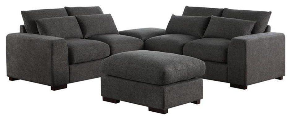 Reversible Modular Sectional Fabric Sofa With Two Ottoman-Dark Gray