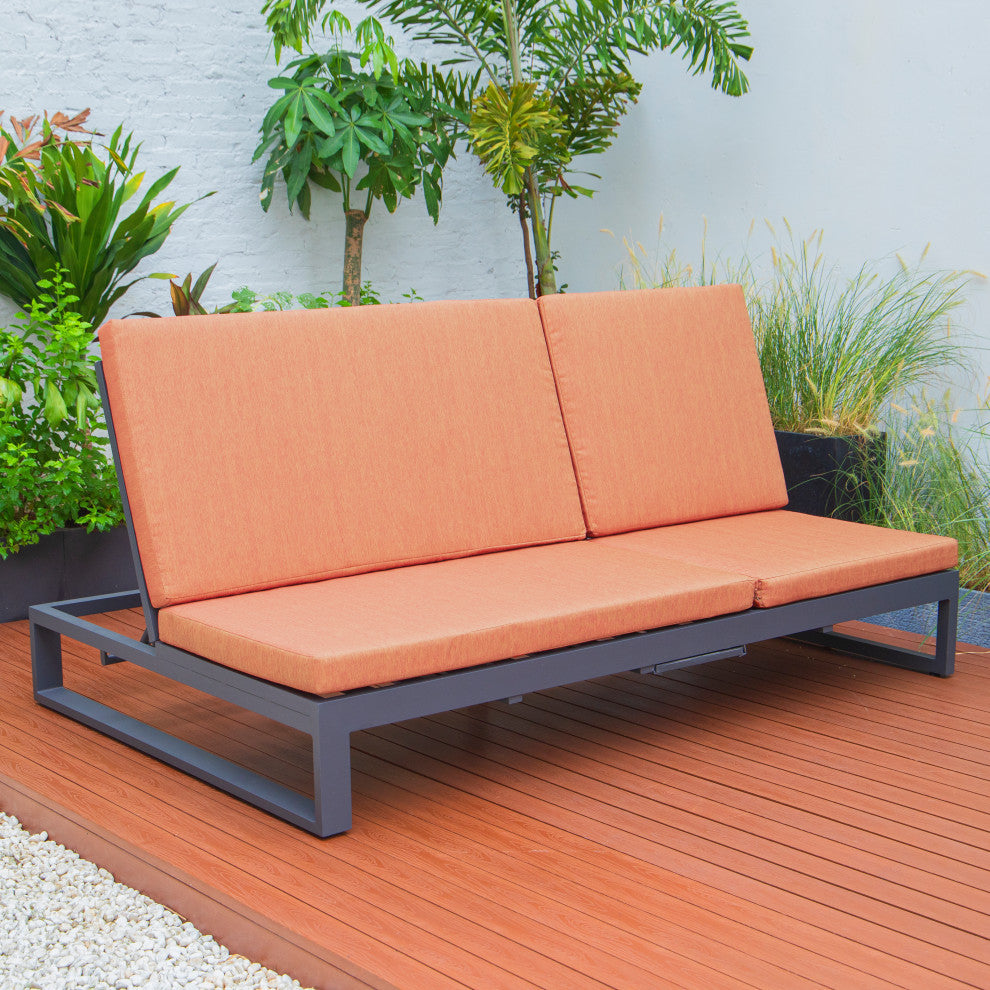 LeisureMod Chelsea Convertible 2-in-1 Sofa and Double Chaise Lounge, Orange