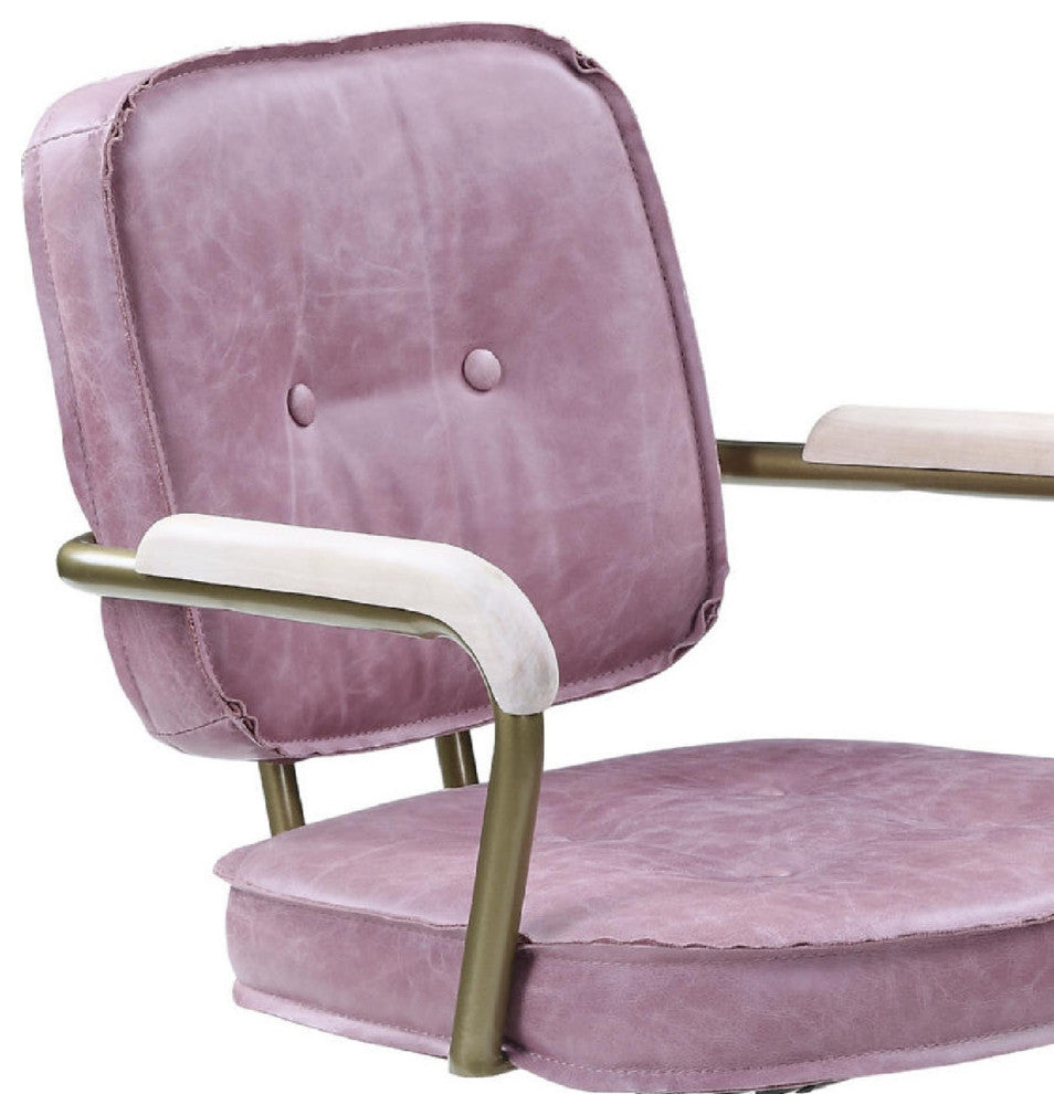 Benzara BM268974 Office Chair With Leather Seat and Button Tufted Back, Pink