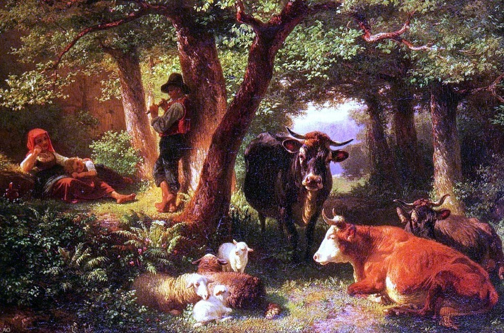 Friedrich Johann Voltz Waldmotiv Mit Kuhen, 18"x27" Gallery Wrapped Canvas