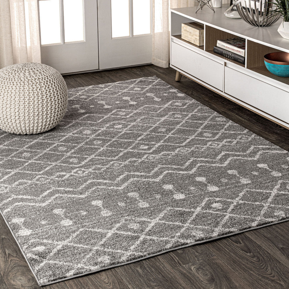 Aksil Moroccan Beni Souk Area Rug, Gray/Cream, 5 X 8