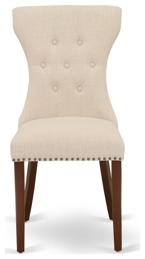 3Pc Kitchen Set, Mahogany Round Dining Table, 2 Light Beige Dining Chairs Back