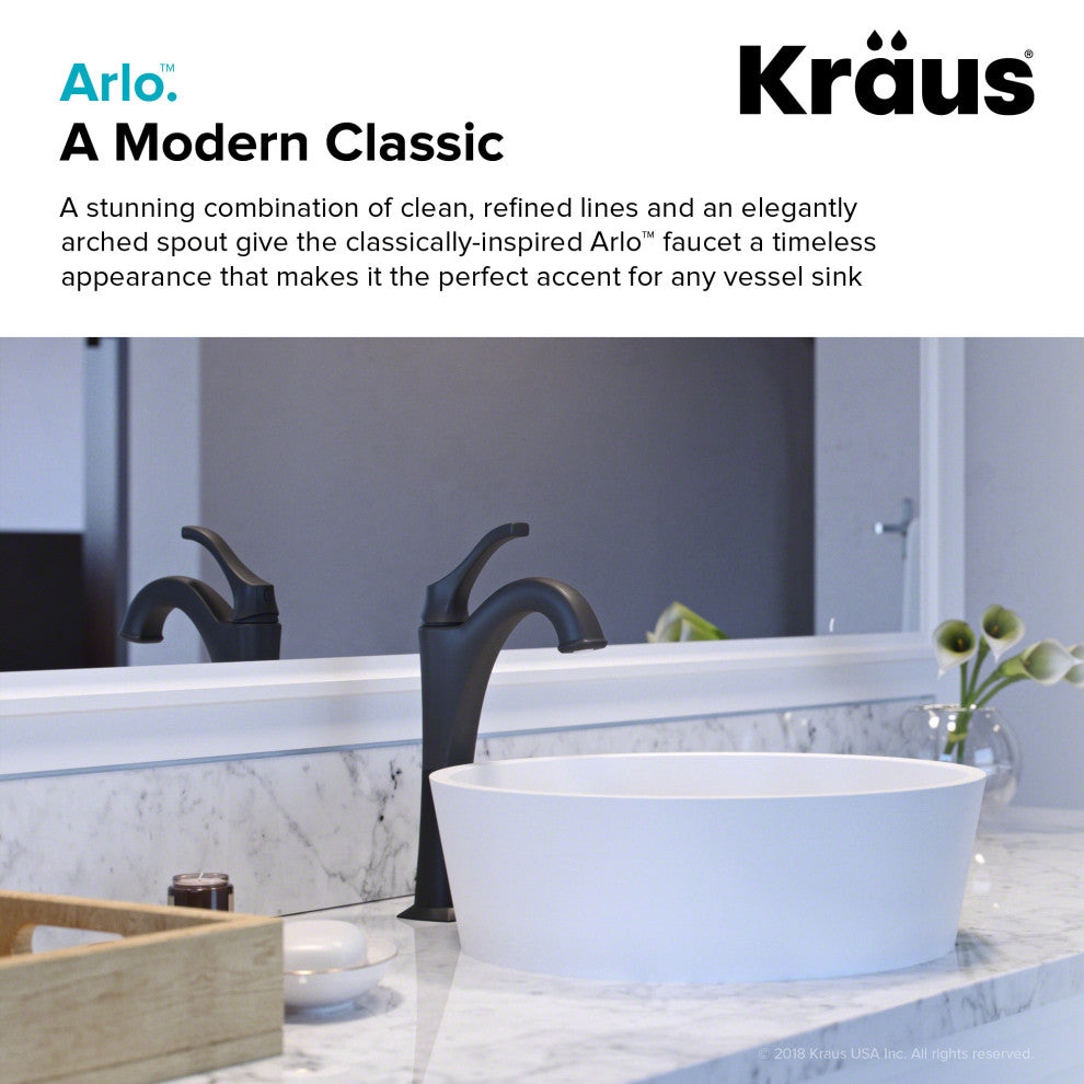 Kraus Arlo Single Handle Vessel Faucet, Pop Up Drain, Rubbed Bronze, Set of 2