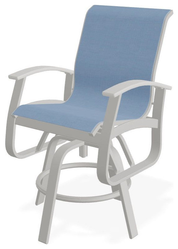 Belle Isle Sling Balcony Height Outdoor Swivel Chair, Sky/Snow