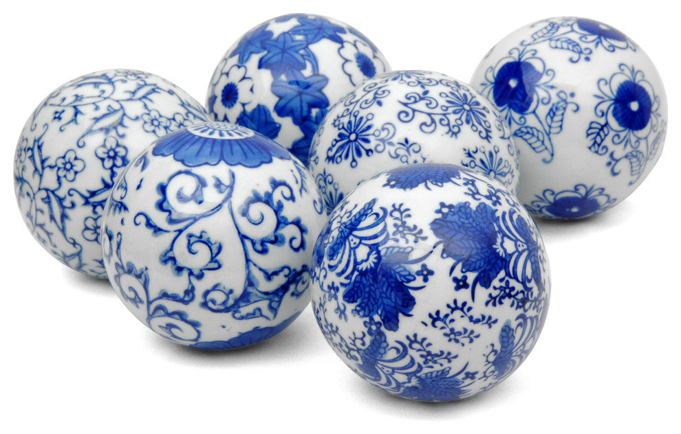 3" Blue and White Decorative Porcelain Ball Set