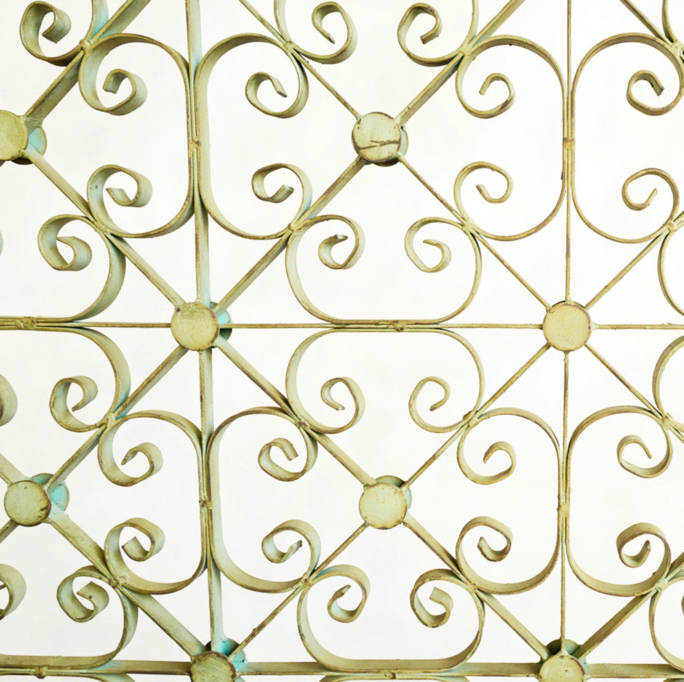 Large Green Wood Framed Iron Rosette Screen