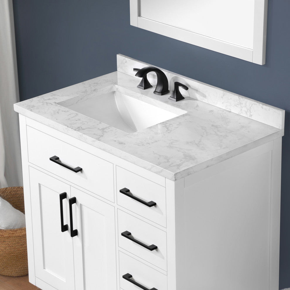 OVE Decors Athea 36" Vanity, Black Hardware, Power Bar, White