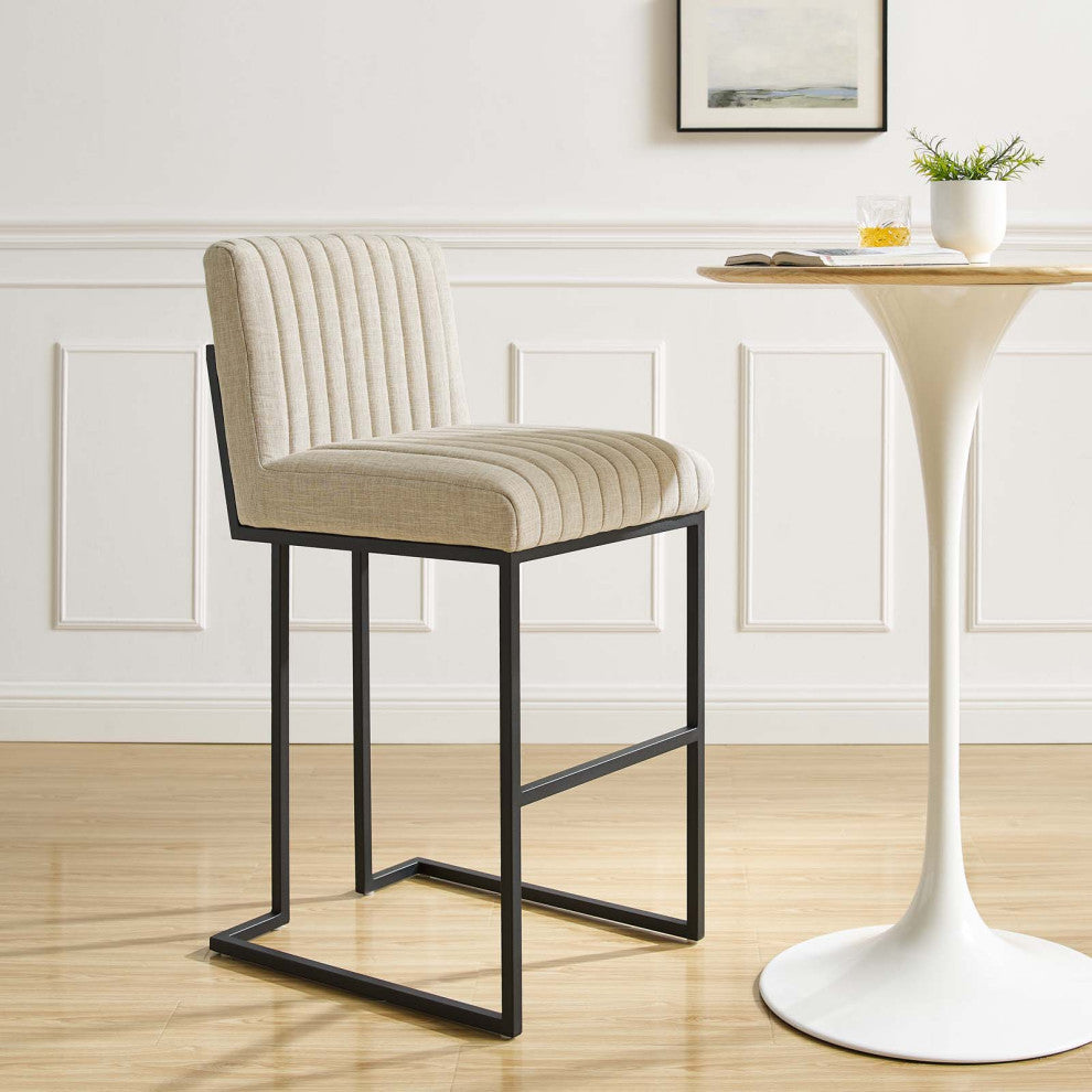 Tufted Bar Stool Chair Barstool, Fabric, Metal, Beige, Modern, Bar Pub Bistro