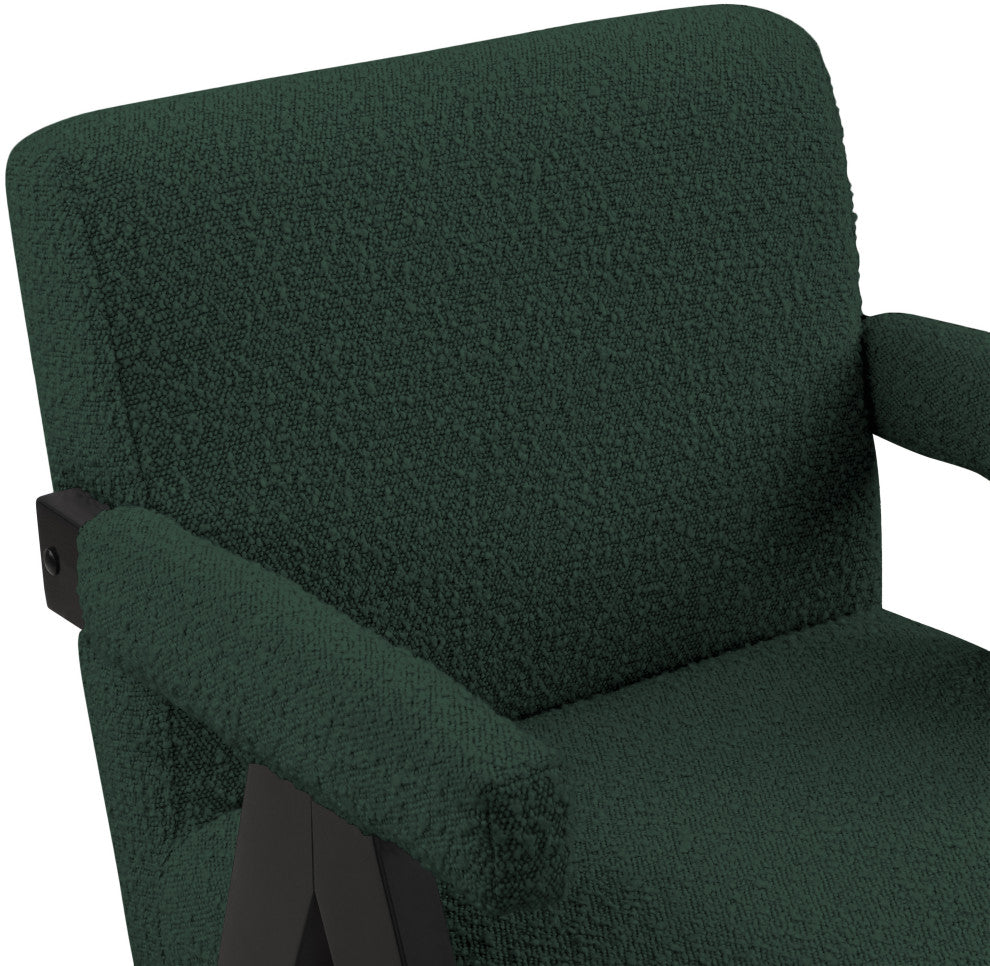 Woodloch Boucle Fabric Upholstered Accent Chair, Green, Black Finish