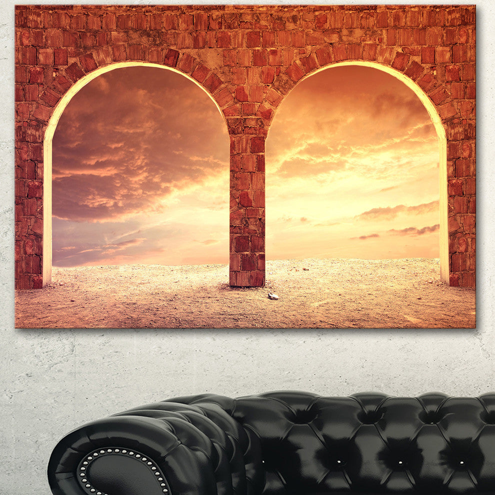 Fantasy Background with two Arches, Landscape Canvas Art Print, 40"x30"