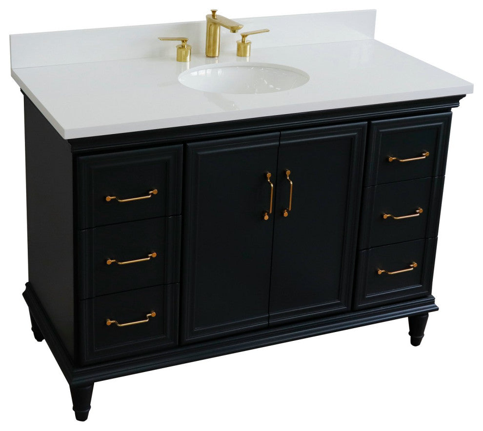 49" Single Sink Vanity, Dark Gray Finish With Engineered Stone Top and Oval Sink