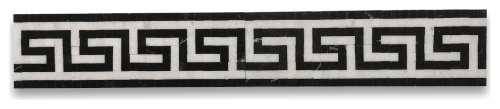 Greek Key Thassos White Nero Marquina Black Marble Mosaic Border Tile, 1 piece