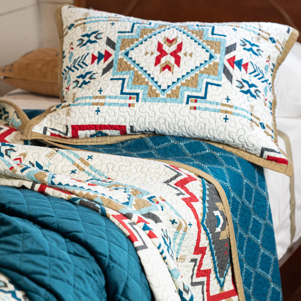 Spirit Valley Quilt Set, Twin, Teal, 2 Piece