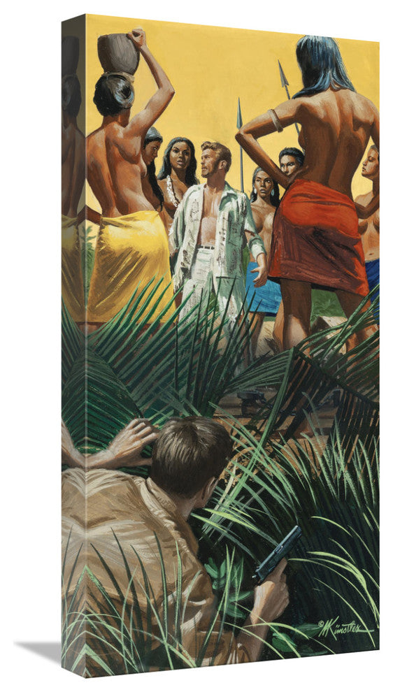 "Village of Amazon Man Snatchers" Canvas by Mort Kunstler, 12x24"