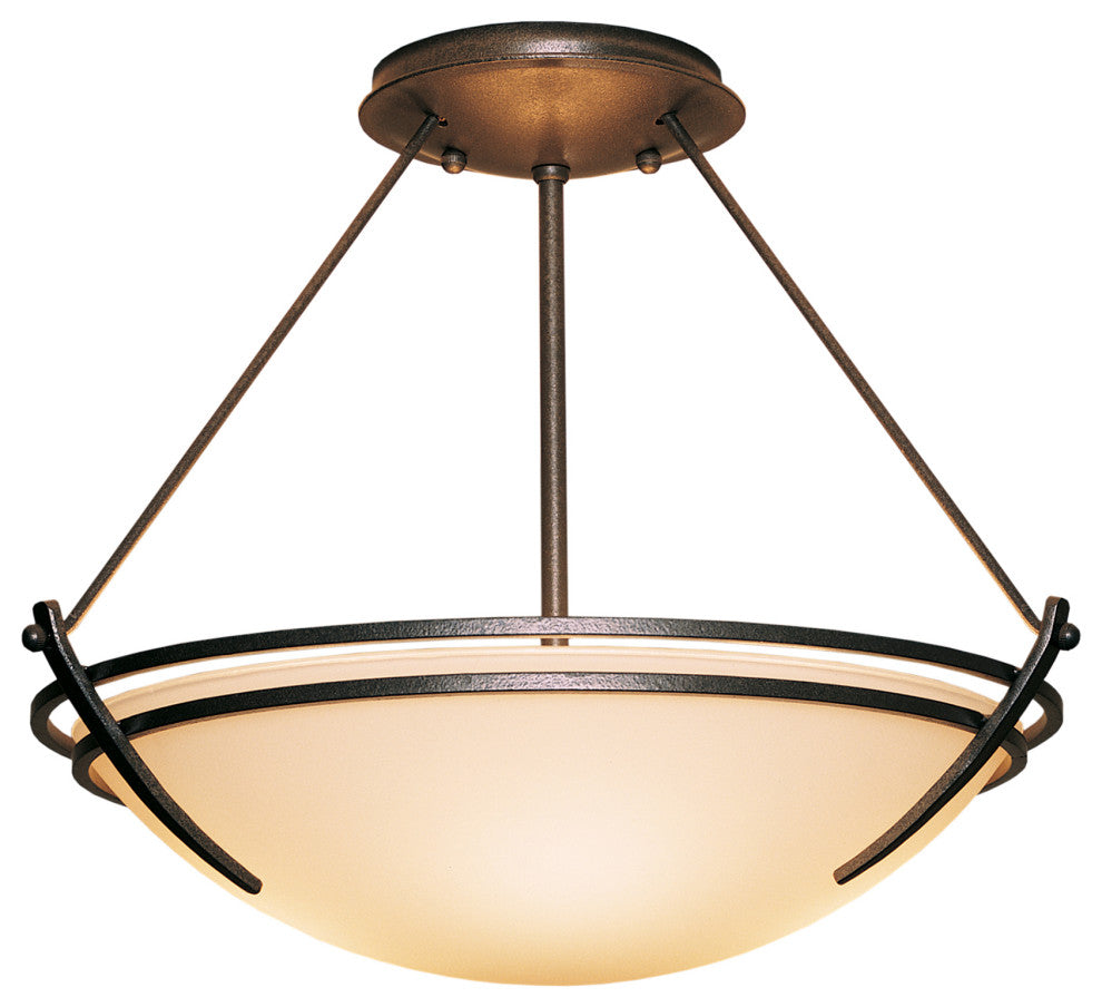 Presidio Tryne Small Semi-Flush, Natural Iron Finish, Opal Glass