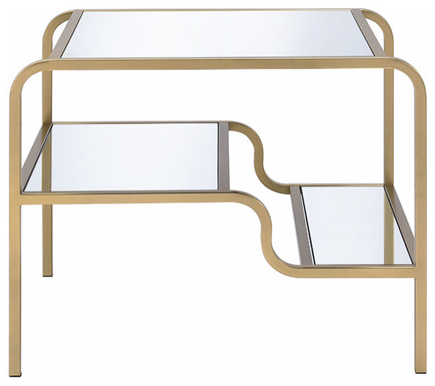23" Gold And Clear Glass End Table With Two Shelves