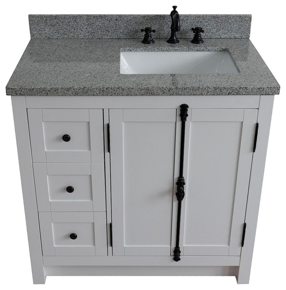 37" Vanity, Glacier Ash, Gray Granite Top, Right Doors/Right Rectangle Sink