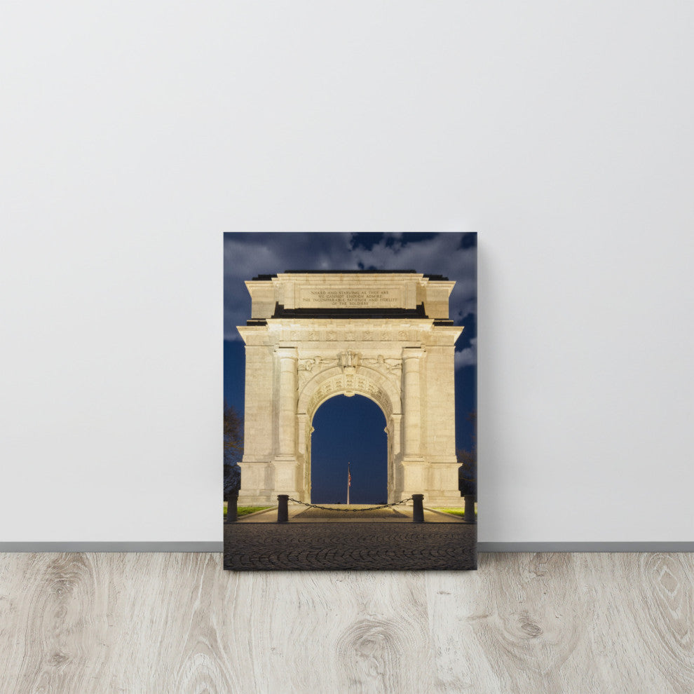 Night Photo at Valley Forge Arch Night Photo Canvas Wall Art Print, 12" X 16"