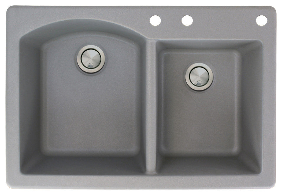 Aversa 33" silQ Granite Drop-in Double Bowl Kitchen Sink with 3 Holes in Grey