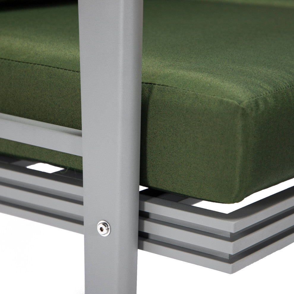 LeisureMod Walbrooke 3-Piece Patio Set With Gray Aluminum Frame and Cushions, Green