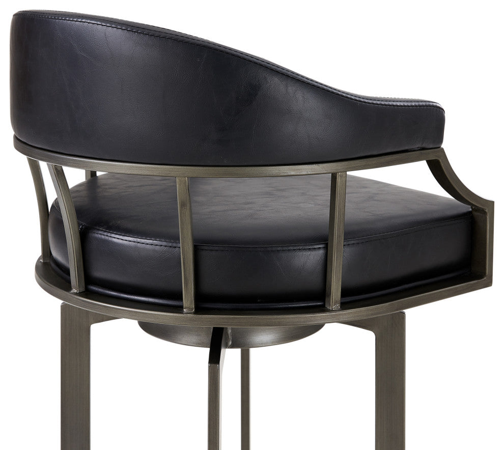 Pharaoh Swivel 30 Mineral Finish and Black Faux Leather Bar Stool
