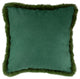 17" Dark Green Velvet Throw Pillow with Faux Fur Fringe Edging
