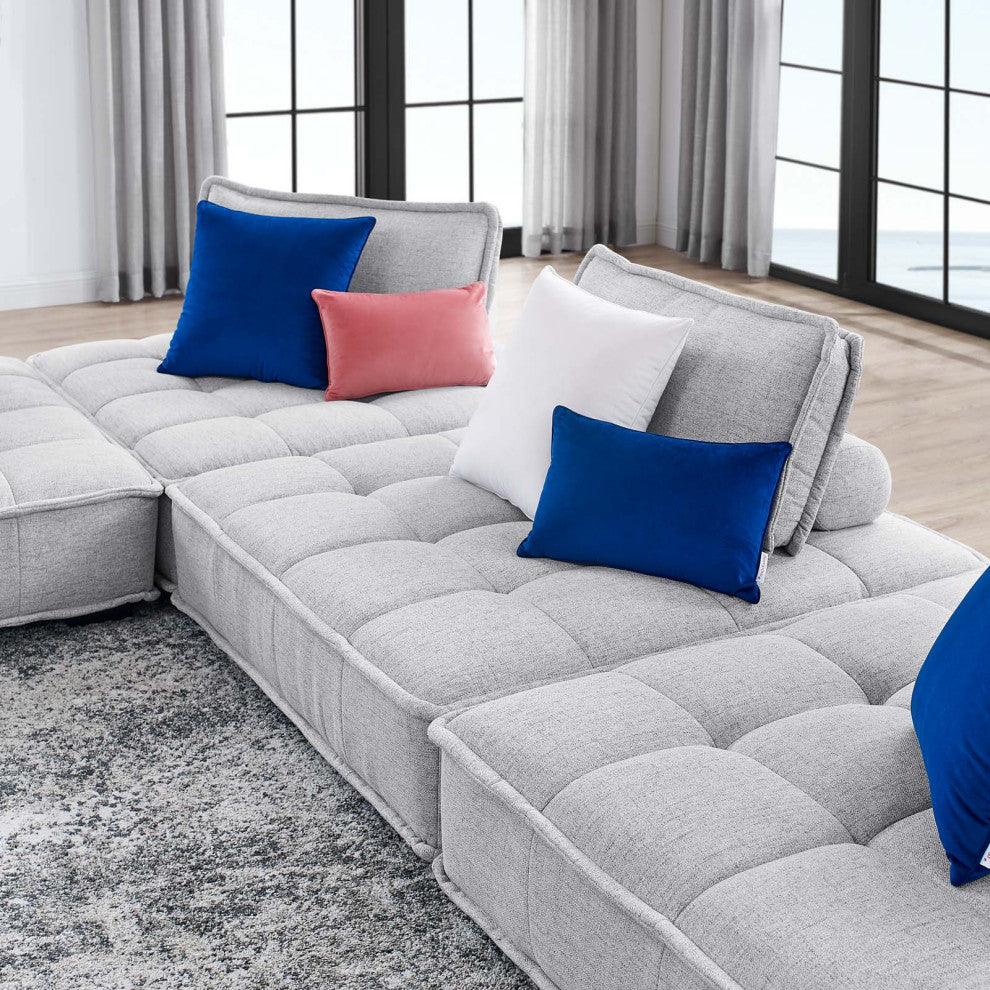 Saunter Tufted Fabric Fabric 4-Piece Sectional Sofa Light Gray