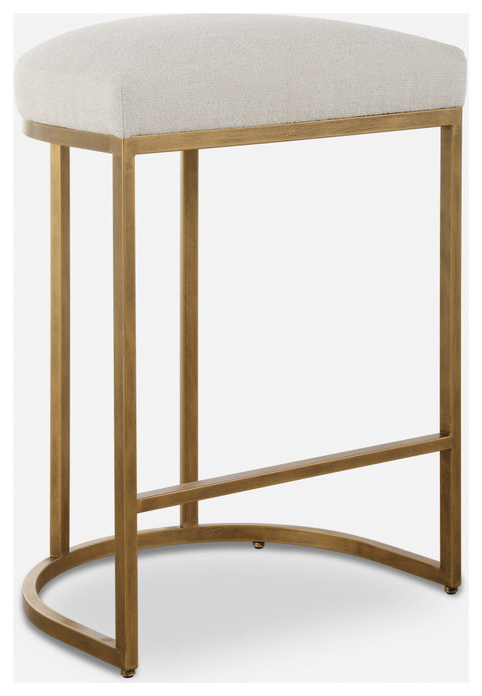 Uttermost Coastal Counter Stool, 26.25", Cream/Brass