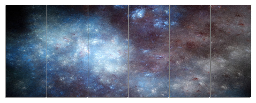 Blue Grey Starry Fractal Sky, Abstract Art on Canvas, 70"x28", 6 Panels