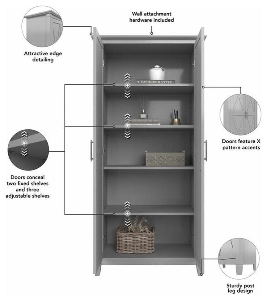 Key West Bathroom Storage Cabinet with Doors in Cape Cod Gray - Engineered Wood