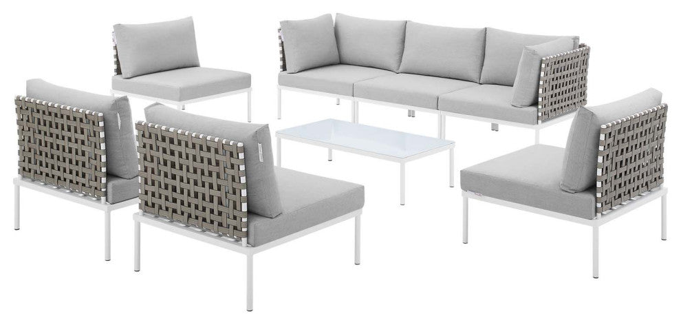 Lounge Sectional Sofa Chair Table Set, Sunbrella, Aluminum, Gray, Outdoor