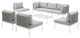 Lounge Sectional Sofa Chair Table Set, Sunbrella, Aluminum, Gray, Outdoor