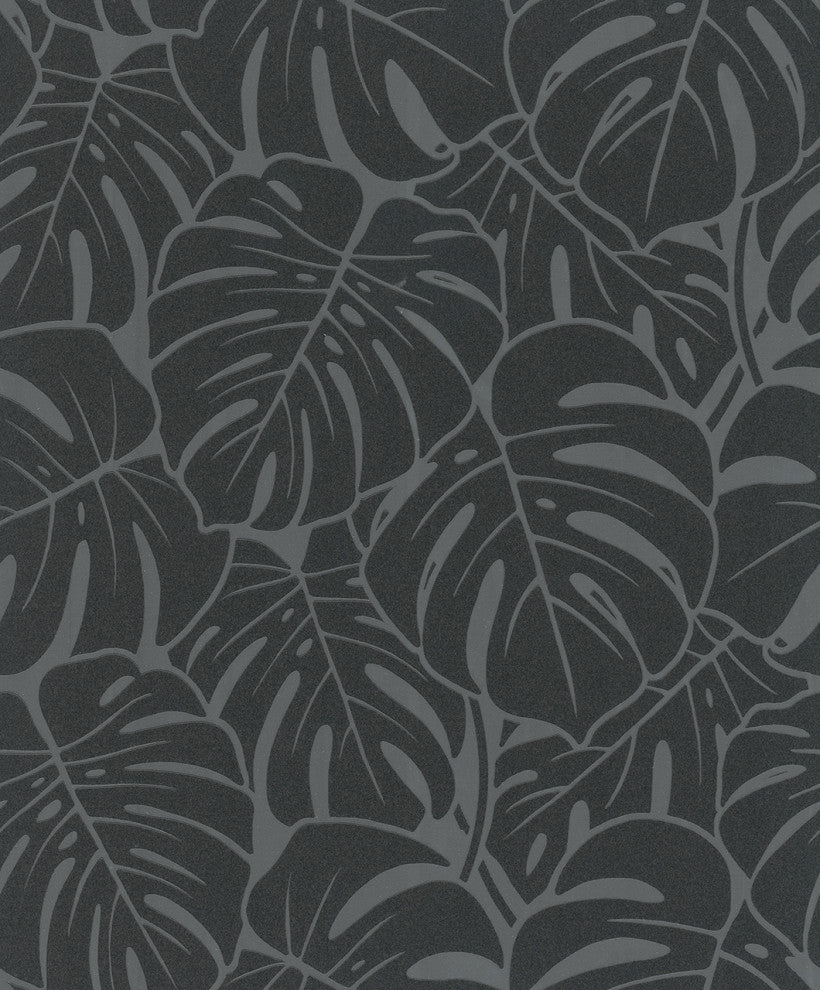 Botanical & Jungle Textured Wallpaper Featuring Palm Leaves, 82084